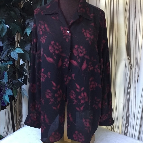 RENA  Rowan for Saville black red blouse size 16 - Picture 1 of 7